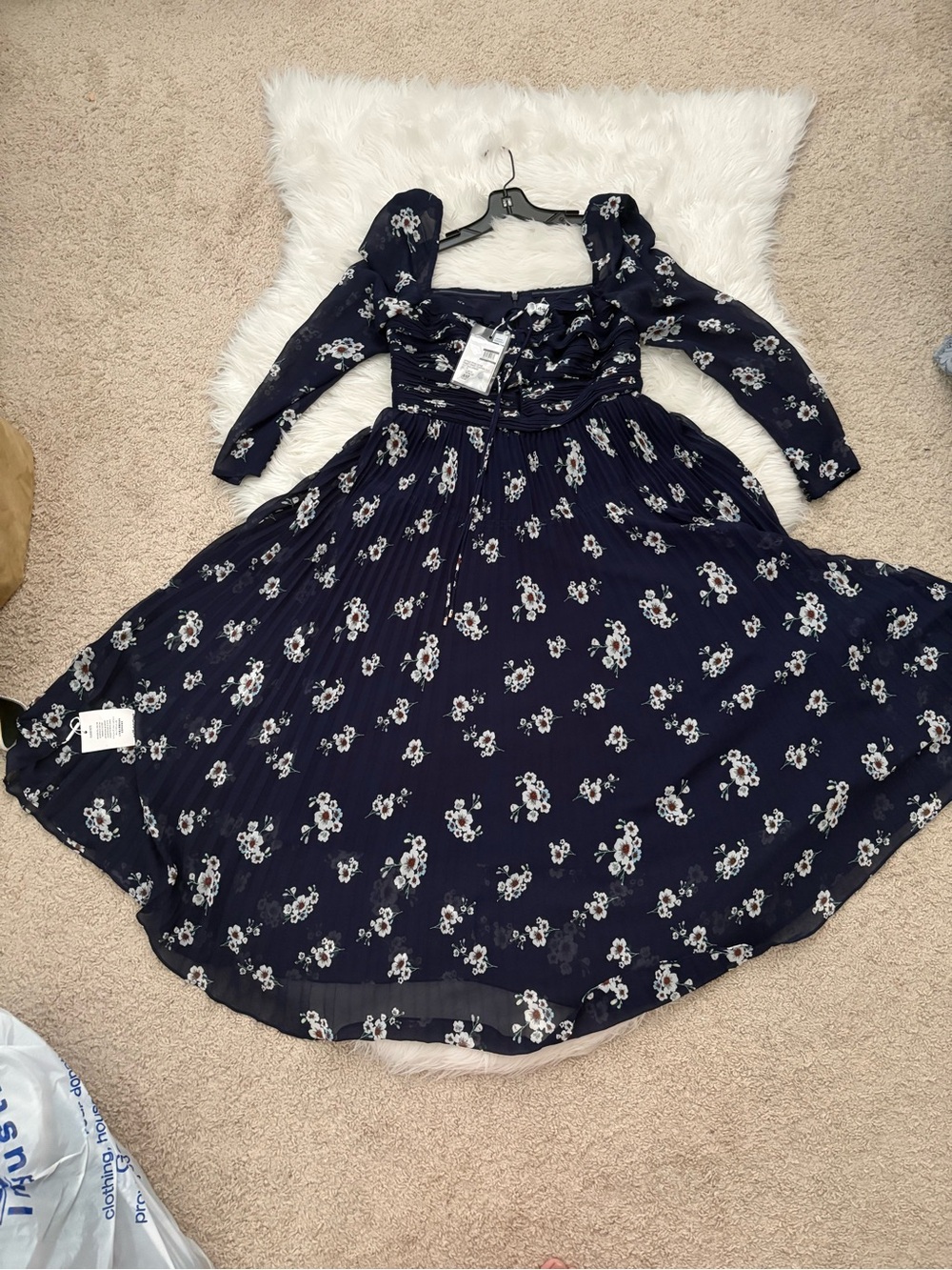 Self-Portrait Navy Floral Puff-Sleeve Girls' Dress
